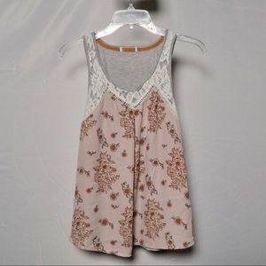 Pink and Grey Shirt With Flower Pattern